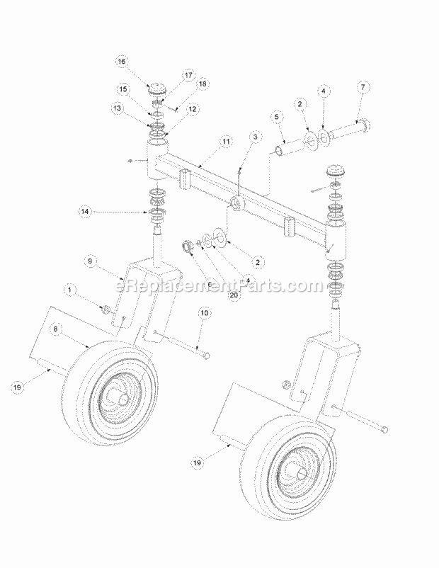 Front Caster Assembly Diagram and Parts List for M48-KW 53AB5DBV750-23-HP-OHV Cub Cadet Lawn Tractor